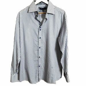 BLU by Polifroni Dress Shirt Men's Size XL‎ White Striped Casual Cotton Sleeve